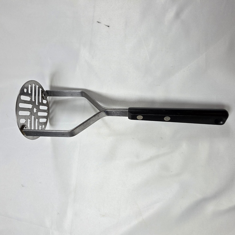 Vintage Ekco Forge Potato Masher Stainless Steel Black Riveted Handle USA Made